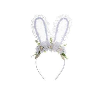 Easter Flower Bunny Ears Headband for Women Girls Easter Hairband Flower Rabbit Ears headband - color: White