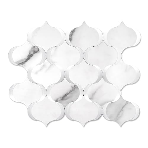 10 Sheet Arabesque Peel and Stick Backsplash Tile, Stick on Backsplash for Kitchen and Bathroom Wall, Marble White Look PVC Mixed Metal Aluminum - color: Marble White Mixed Metal Silver