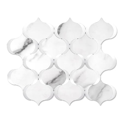 10 Sheet Arabesque Peel and Stick Backsplash Tile, Stick on Backsplash for Kitchen and Bathroom Wall, Marble White Look PVC Mixed Metal Aluminum - color: Marble White Mixed Metal Silver