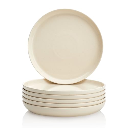 Sweese Porcelain Dinner Plates Set - 10 Inch Beige Round Dishes, 6-Pack, for Salad Serving, Scratch Resistant, Oven, Microwave Safe - color: Beige, size: 10 Inch