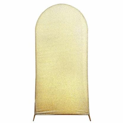 Efavormart 7ft Shiny Champagne Spandex Fit Round Top Backdrop Frame Stand Cover, 2-Sided Metallic Sparkly Wedding Arch Cover - color: Champagne, size: 7 FT