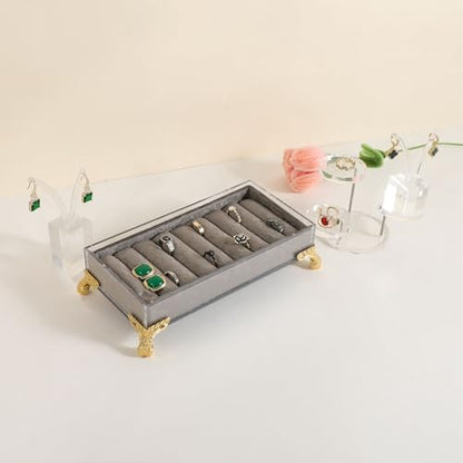 velvet slots Ring holder for jewelry organizer, Grey earring ring display stand for selling, felt ring jewelry holder tray showcase【Velvet slots Ring Holder-Grey】 - color: Grey