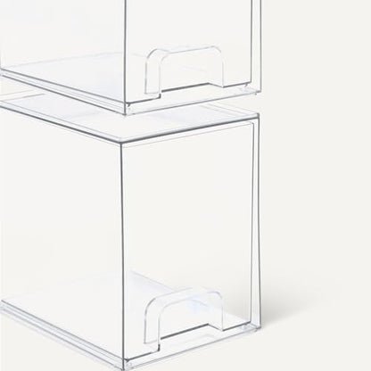 Amazon Basics Stackable Plastic Storage Makeup Organizer Drawers, Clear, 6.0" x 7.4" x 7.7", 4 Pack - size: 7.4" x 6" x 7.7"