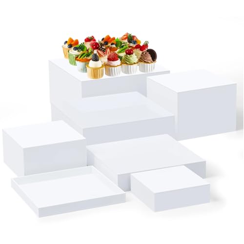 Leinuosen 7 Pcs Large Buffet Risers Set 6" to 12" Acrylic Display Box Catering Dessert Table Riser Food Display Decorative Stand with Hollow Bottom for Catering Supplies(White, Square) - color: White, size: 6" to 12", style: Square