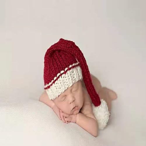 Christmas Newborn Baby Photo Shoot Props Outfits Crochet Clothes Santa Claus Red Hat Pants Photography Props - color: Red Hat