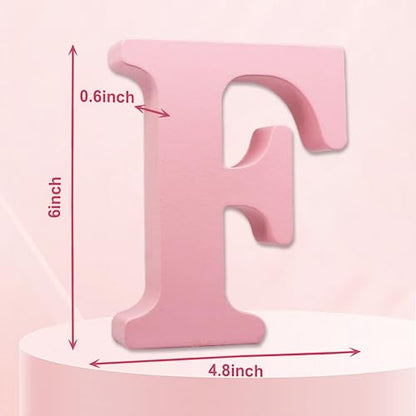 AOCEAN 6 Inch Pink Wood Letters Unfinished Wooden Letters for Wall MAGA Decorative Standing Letters Slices Sign Board for Crafts Christmas Decoration Home Party Projects (F - style: F