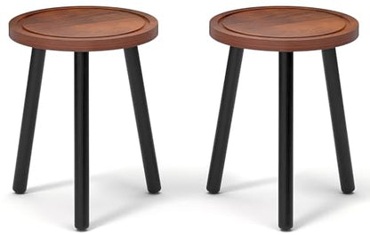 2-Pack Wood Plant Stands Indoor, 16.7" Tall Plant Stand Outdoor Mid-Century Plant Stool, Single Plant Table Modern Small Round Side/End Table for Living Room, Balcony, Office(Brown) - color: Brown Tray with Black Legs-2Pack