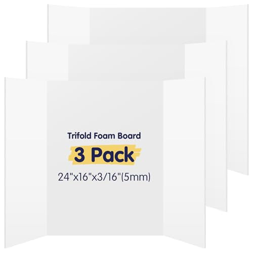 AKONEGE 3 Pack White Trifold Poster Board 24" x 16" Foam Core, Small Tri Fold Foam Poster Boards for Presentations, Science Fair Display, Photo Display, Office & School Projects, Event Exhibitions - size: 24" x 16"
