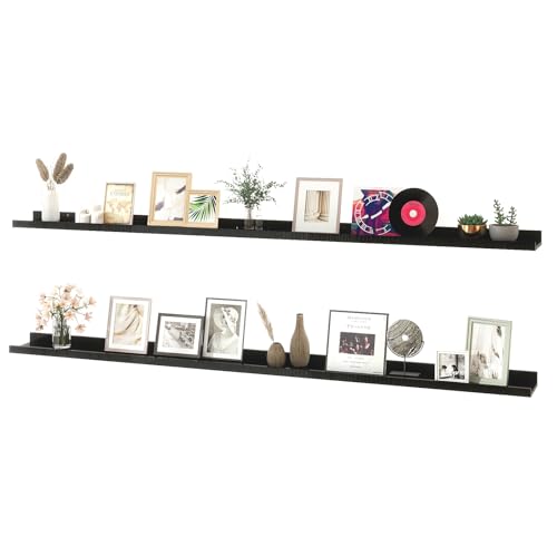 Long Floating Shelves for Wall Decor, Long Wall Mounted Storage Shelf for Bedroom, Living Room, Bathroom, Kitchen, Nursery, Display Picture Ledge Shelf with Lip Set of 2-71 Inches, Black - color: Black, size: 70.9in