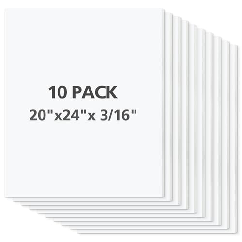 Mat Board Center Premium White Foam Core Board - 20x24 Inches, 3/16" Thick - 10 Pack, Acid-Free - Ideal for Mounting, Crafts, Art, and Presentations - color: White, size: 20x24