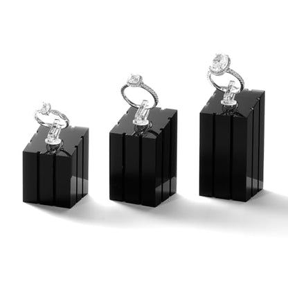 3 Piece Acrylic Ring Display Stand Ring Holder Jewelry Display Holders Showcase (Black) - color: Black
