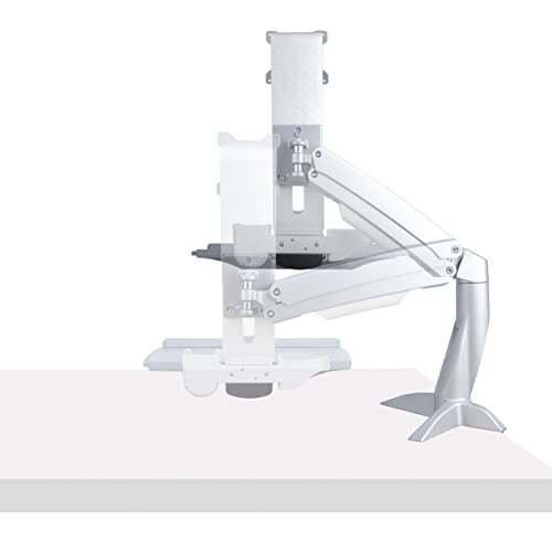 StarTech.com Sit-Stand Monitor Arm with Keyboard Tray - Adjustable Desk Mount Sit-Stand Workstation Arm for Single 27" VESA Display - Ergonomic Articulating Standing Desk Converter, TAA - color: Silver, style: Desk Mount – Spring Arm