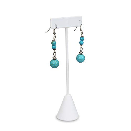 Ikee Design 6 Pcs Set Premium T- Shape Style Earring Display Stand, Earring Stand Jewelry Display for Showroom, Tradeshow, and Showcase, 2 1/2 W x 5 1/2 H in, White Faux Leather - color: White Faux Leather, 5.5" High