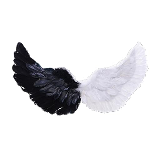 Fairy Wings Angel Feather Wings with Elastic Straps Costume Cosplay Photography Props Halloween Supplies - color: Black White, size: 23.62"X7.87"