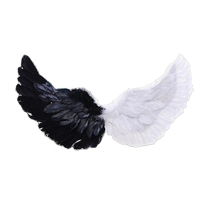Fairy Wings Angel Feather Wings with Elastic Straps Costume Cosplay Photography Props Halloween Supplies - color: Black White, size: 23.62"X7.87"