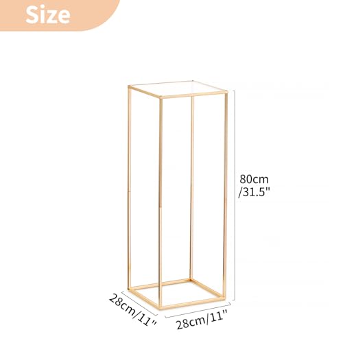 NUPTIO 2 Pcs Metal Flower Floor Vase Column Geometric Centerpieces Flower Stand for Tables, 31½ inch Tall Gold Flower Holder for Home Party Wedding Decorations, Rectangular Display Rack - size: 31½" H X 2 Pcs
