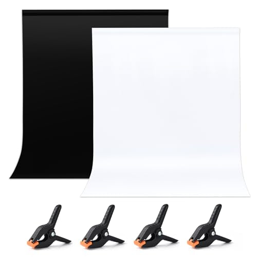 UTEBIT Black White Backdrop Screen 6.5x10ft High Density Polyester Fabric Pure Black and White Photo Backdrop Curtain Screen with 4 Spring Clamps for Photography Photoshoot Portrait Party Video Studio - size: 6.5*10ft