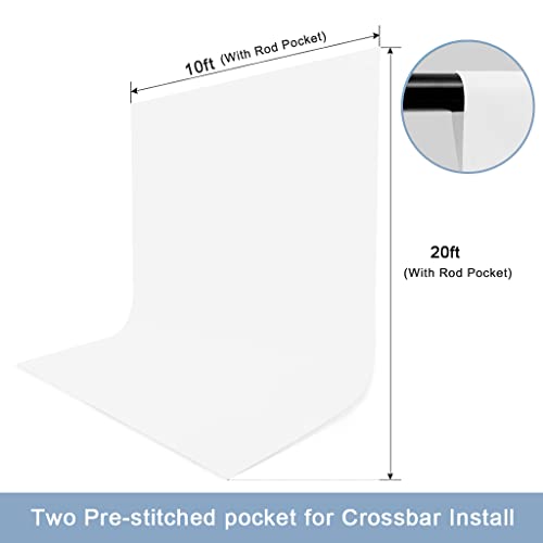 10X20ft White Photo Backdrops for Photography, LCUIRC Two Rod Pocket Backdrops Curtain for Parties, Polyester Background with 4 Clamps for Product Protrait Photoshoot or Parties Decoration - color: 10x20ft White