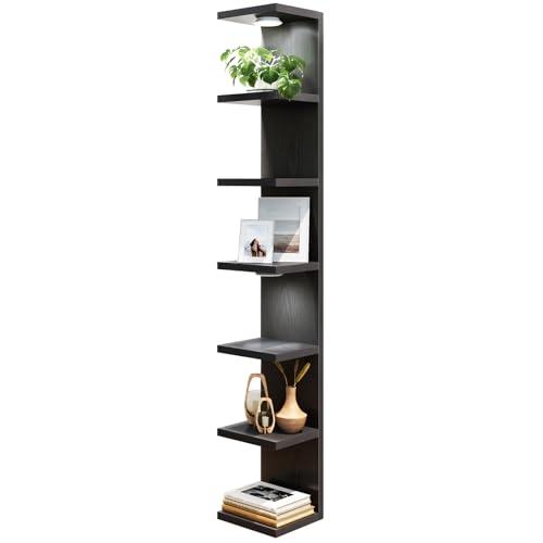 Fixwal Black Shelves 7 Tier Wall Mounted Shelf Unit Floating Shelves with LED Lights Lack Wall Shelf for Home Decor Organizer Display - color: Black