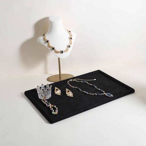 Gemehou velvet Jewerly display tray, Top Microfiber Jewelry storage organizer plate, Empty Jewelry showcase tray for Necklace Bracelet Ring Earring Watch (Black-Large, 17.7 x 11.8 in) - color: Black, size: Large