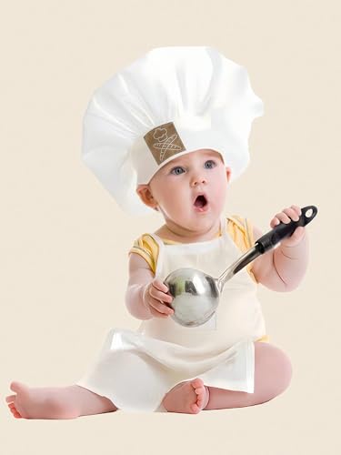 Baby Chef Outfit Apron And Chef Hat Set, Baby Photoshoot Props Boy Newborn Photography Costume Infant Bakery Outfits - color: White