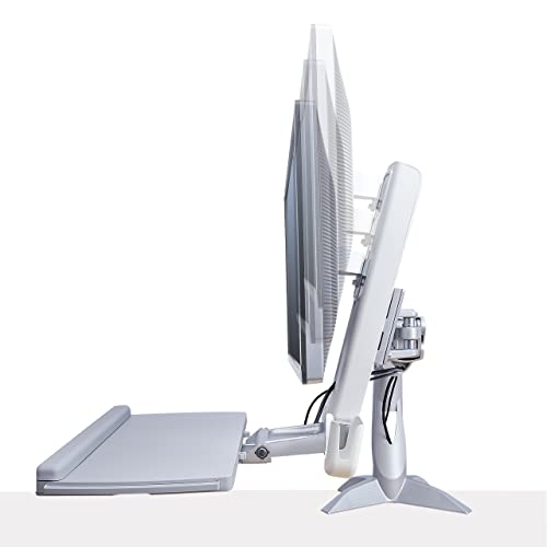 StarTech.com Sit-Stand Monitor Arm with Keyboard Tray - Adjustable Desk Mount Sit-Stand Workstation Arm for Single 27" VESA Display - Ergonomic Articulating Standing Desk Converter, TAA - color: Silver, style: Desk Mount – Spring Arm