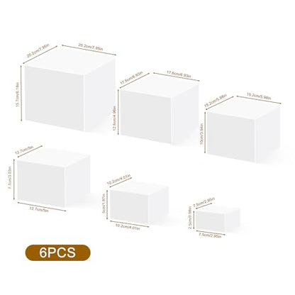 6Pcs White Acrylic Buffet Risers with Mini Sign, Food Risers for Buffet Table, Dessert Table Display Set, Display Stand Shelf for Party, Catering, Jewelry & Collectibles (3" 4" 5" 6" 7" 8" )