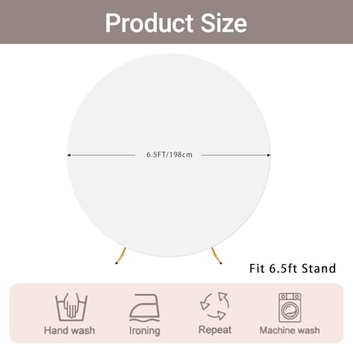 6.5 FT White Round Backdrop Cover, Double-Sided Circle Fabric Photo Background with Zipper for Photography Party Birthday Wedding Baby Shower Home Decorations (Elastic) - size: 6.5 FT