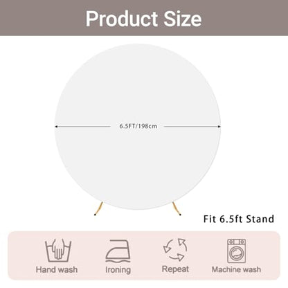 6.5 FT White Round Backdrop Cover, Double-Sided Circle Fabric Photo Background with Zipper for Photography Party Birthday Wedding Baby Shower Home Decorations (Elastic) - size: 6.5 FT