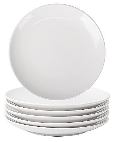 DELLING 10 Inch White Dinner Plates Set of 6, Porcelain Round Plates - Microwave, Dishwasher & Oven Safe - Chip Resistant Ceramic Plates for Everyday Dining, Party, Family Meals - color: White, size: 10 inch