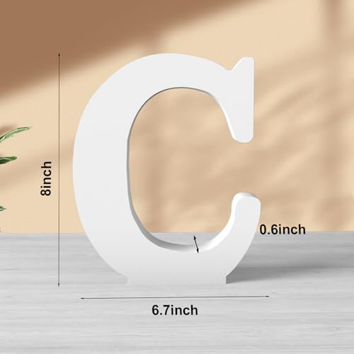 8 Inch White Wood Letters Unfinished Wood Letters for Wall Decor Decorative Standing Letters White Block Letters for wall Decoration for Craft Home Party Projects (C) - color: White-C, size: 8 inch