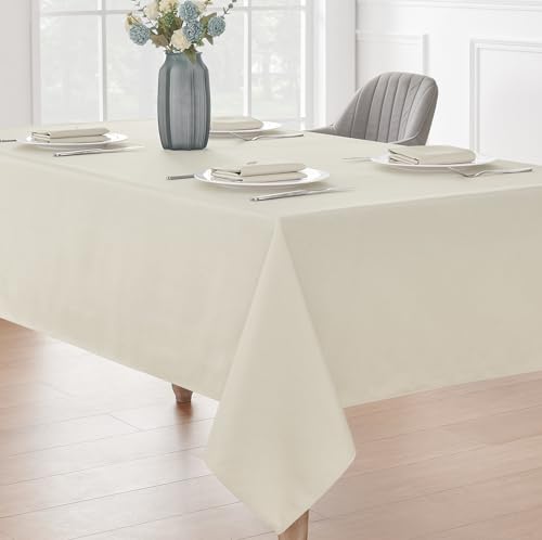 Veblandy 2 Pack Rectangle Tablecloth, 52x70 inch, Water Resistant Wrinkle Free Linen Textured Table Cloth Washable, Decorative Fabric Table Cover for Dining, Party and Camping, Beige - color: Beige, size: 52" x 70" (Rectangular)