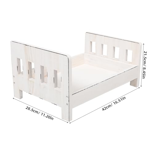 Cabilock Newborn Photography Prop Bed, Handcrafted Rustic Wooden Baby Photo Bed, Detachable Studio Photoshoot Props, 16. 53 X 11. 22 X 8. 46 Inches, White - color: White