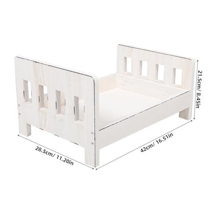 Cabilock Newborn Photography Prop Bed, Handcrafted Rustic Wooden Baby Photo Bed, Detachable Studio Photoshoot Props, 16. 53 X 11. 22 X 8. 46 Inches, White - color: White