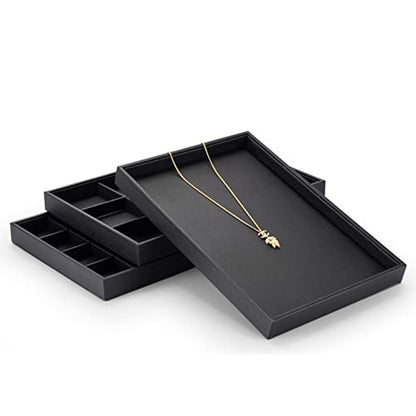 Black PU Leather Jewelry Display Flat Tray Ring Necklace Watch Organizer Display Tray (1 grid) - style: Flat Tray