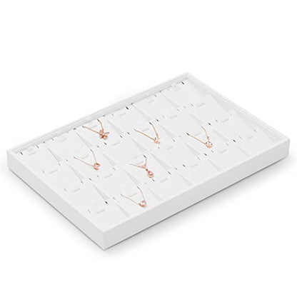 Oirlv Premium White Leather Stackable Jewelry Tray 24 Grid Jewelry Organizer Tray with Removable Inserts Cards Necklace Display Holder - color: White, size: 24 Grid Tray With Inserts