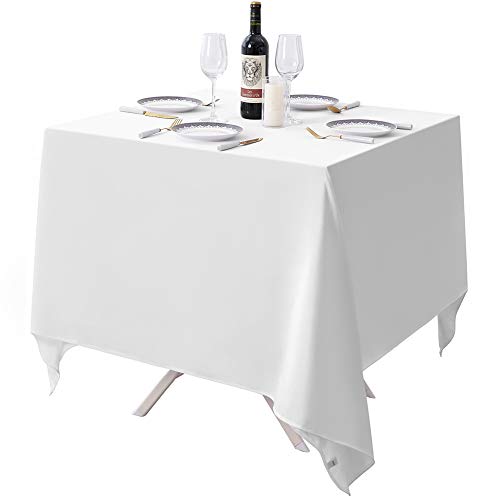 Surmente Square Tablecloth for Square or Round Tables 100% Polyester 85x85 Inch Table Cloth for Weddings, Banquets, or Restaurants (White) - color: White, size: 85" x 85" (Square)