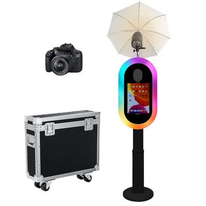 Soft-Light Umbrella Photo Booth Shell Compatible with iPad Tablet 10.2''-13'' Selfie Protable iPad Photo Booth Machine with Flight Case for Parties Wedding (Black, Machine+Camera) - color: Black, size: Machine+Camera