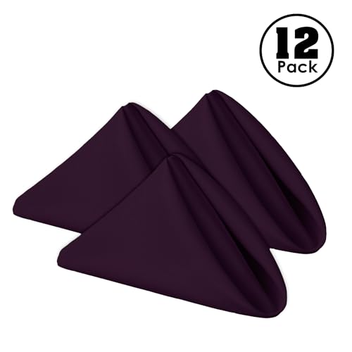 Gee Di Moda Cloth Napkins - 17 x 17 Inch Eggplant Dinner Napkins - Set of 12 Soft & Absorbent Washable Fabric Cloth Table Napkins with Hemmed Edges for Hotel Restaurant, Holiday Parties & Wedding - color: Eggplant