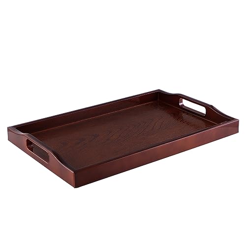 MDLUU Plastic Serving Tray, Ottoman Tray with Cutout Handles, Rectangle Butler Tray for Breakfast in Bed, Coffee Table Decor, Party (Red Brown) - color: Red Brown
