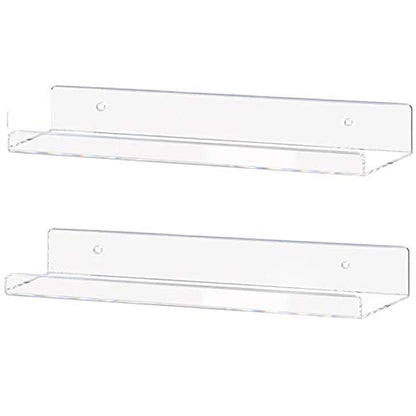 Weiai Clear Acrylic Shelf 15" Invisible Floating Wall Ledge Bookshelf, Kids Book Display Shelves Wall Mounted (15 Inch 2Pack) - size: 15 Inch 2Pack