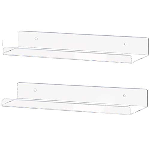 Weiai Clear Acrylic Shelf 15" Invisible Floating Wall Ledge Bookshelf, Kids Book Display Shelves Wall Mounted (15 Inch 2Pack) - size: 15 Inch 2Pack