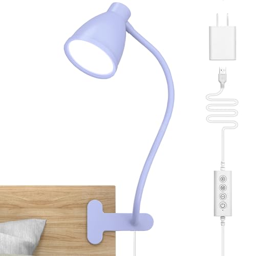 BOHON Desk Lamp with Clamp, 10W 38 LED Clip on Light, 5 Color 10 Brightness Auto Off Timer, Flexible Gooseneck Clip Lamp, Desk Lights for Office Home Bed Bedside Reading, Lilac Purple - color: Lilac Purple