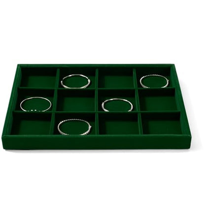 12 Grids Velvet Jewelry Tray Bracelet Trays Bangle Holder for Bracelet Bangle Earring Ring Display Storage (Green) - size: 12 Grid