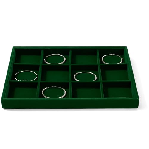 12 Grids Velvet Jewelry Tray Bracelet Trays Bangle Holder for Bracelet Bangle Earring Ring Display Storage (Green) - size: 12 Grid