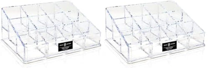 Isaac Jacobs Clear Acrylic 12 Compartment Nail Polish Holder, Organizer for Makeup, Essential Oils, Storage Solution, Rack Display (3 Rows (x4)) (Pack of 2) - size: 3 Rows (x4) (Pack of 2)