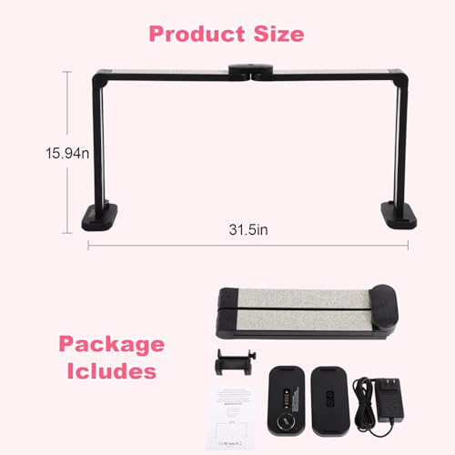 34in Half Moon Light for Nail Desk, Foldable LED Lamp for Nail Art, Tattooing, Craft Making, Stepless Dimming, 3000-6000K Color Temperature Adjustment, 456 Light Beads, White with Diamond - color: Black with Diamond