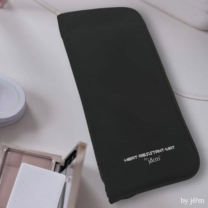 Flat Iron Hair Straightener Silicone Mat & Pouch Pack by j&m - with Heat Proof Mat for Curling Tongs/Wands/Irons - Fits ghd, BaByliss & Larger Straighteners - Zip-Up All-in-One Compact Travel Case - size: Pouch & Mat