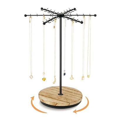 Poyilooo Necklace Holder Jewelry Stand, Rotating Necklace Holder Organizer with 48 Hooks for Necklace Earring Keychains Bracelet Display Stand, Metal Necklace Tree Stand -Gifts for Women (Black) - color: Black