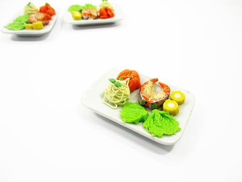 1:6 Dollhouse Miniature Food Seafood Salmon Steak Ceramic Plate 14708